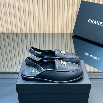 CHANEL 25S BACK STRAP MULE 15MM IN BLACK CALFSKIN GOLD HARDWRE