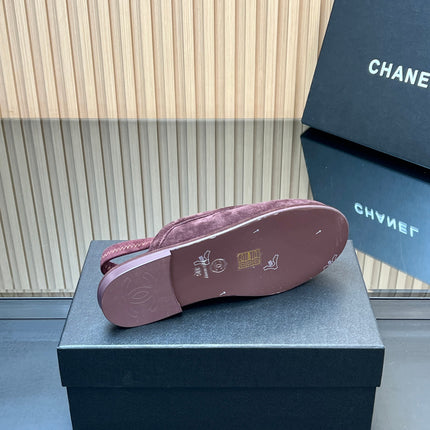 CHANEL 25S BACK STRAP MULE 15MM IN DARK PURPLE SUEDE SILVER HARDWRE