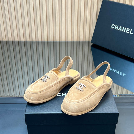 CHANEL 25S BACK STRAP MULE 15MM IN LIGHT BROWN SUEDE SILVER HARDWRE