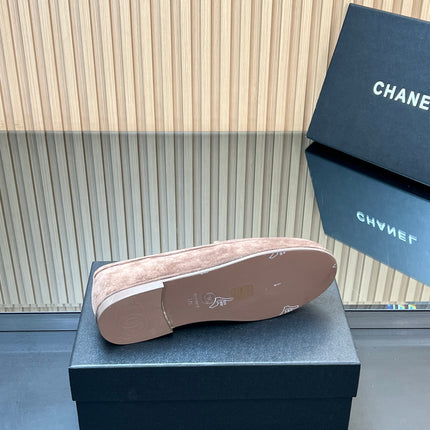 CHANEL 25S TEDDY LOAFER 15MM IN TAUPE GRAY SUEDE SILVER HARDWRE