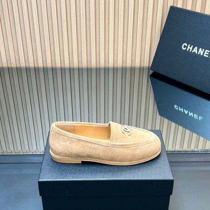 CHANEL 25S TEDDY LOAFER 15MM IN LIGHT BROWN SUEDE SILVER HARDWRE