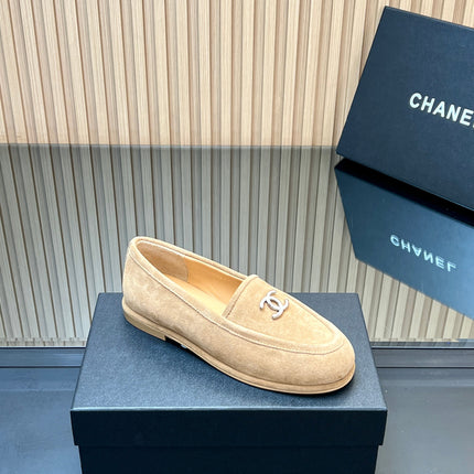 CHANEL 25S TEDDY LOAFER 15MM IN LIGHT BROWN SUEDE SILVER HARDWRE