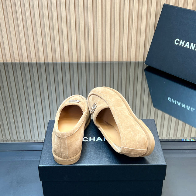 CHANEL 25S TEDDY LOAFER 15MM IN LIGHT BROWN SUEDE SILVER HARDWRE