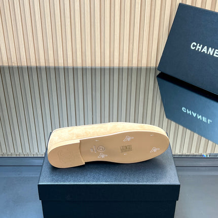 CHANEL 25S TEDDY LOAFER 15MM IN LIGHT BROWN SUEDE SILVER HARDWRE