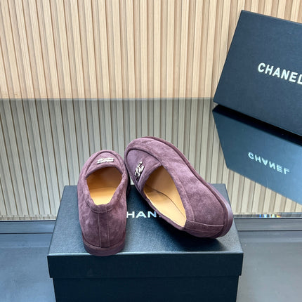 CHANEL 25S TEDDY LOAFER 15MM IN DARK PURPLE SUEDE SILVER HARDWRE