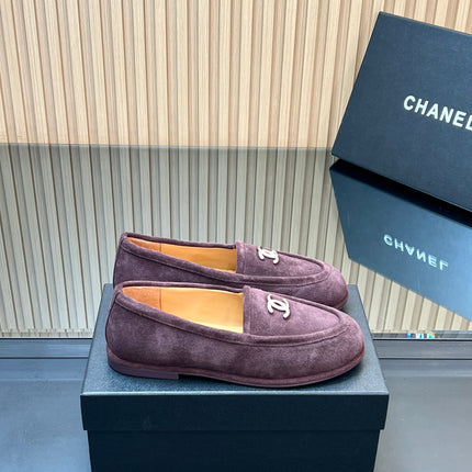 CHANEL 25S TEDDY LOAFER 15MM IN DARK PURPLE SUEDE SILVER HARDWRE