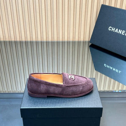 CHANEL 25S TEDDY LOAFER 15MM IN DARK PURPLE SUEDE SILVER HARDWRE