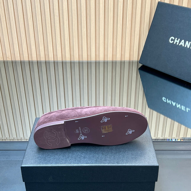 CHANEL 25S TEDDY LOAFER 15MM IN DARK PURPLE SUEDE SILVER HARDWRE