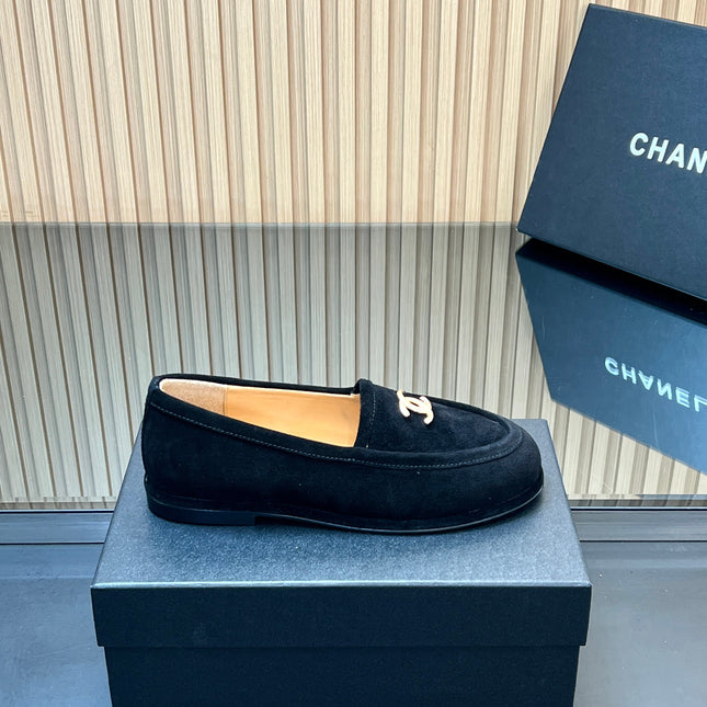 CHANEL 25S TEDDY LOAFER 15MM IN BLACK SUEDE