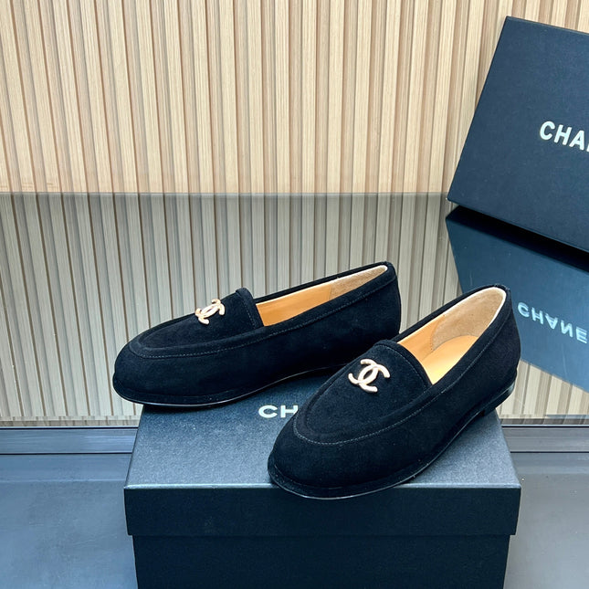 CHANEL 25S TEDDY LOAFER 15MM IN BLACK SUEDE