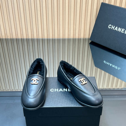 CHANEL 25S MARY JANE BALLET FLATS IN BLACK CALFSKIN AND SOLF FLEECE LINING