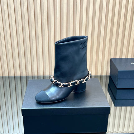 CHANEL 25S LOW BOOTS 65MM IN BLACK CALFSKIN GOLD HARDWRE