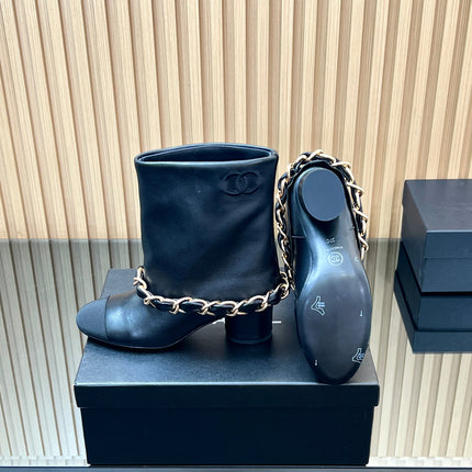 CHANEL 25S LOW BOOTS 65MM IN BLACK CALFSKIN GOLD HARDWRE