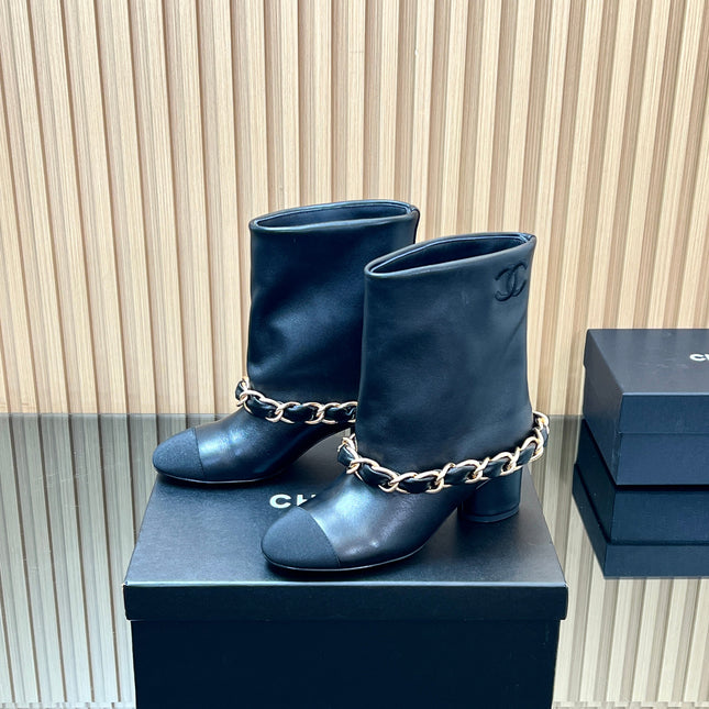 CHANEL 25S LOW BOOTS 65MM IN BLACK CALFSKIN GOLD HARDWRE