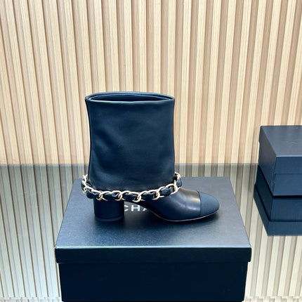 CHANEL 25S LOW BOOTS 65MM IN BLACK CALFSKIN GOLD HARDWRE