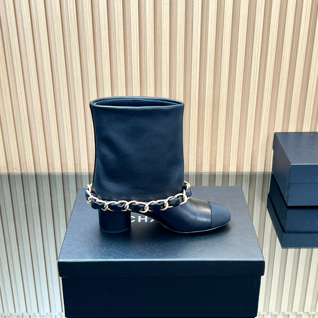 CHANEL 25S LOW BOOTS 65MM IN BLACK CALFSKIN GOLD HARDWRE