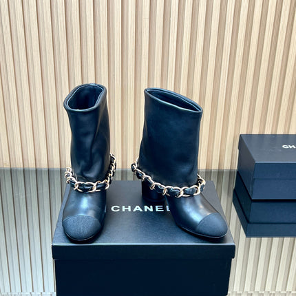 CHANEL 25S LOW BOOTS 65MM IN BLACK CALFSKIN GOLD HARDWRE