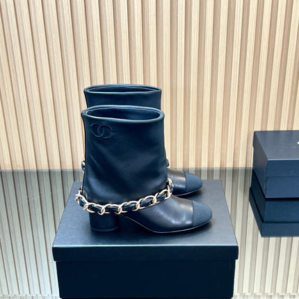 CHANEL 25S LOW BOOTS 65MM IN BLACK CALFSKIN GOLD HARDWRE