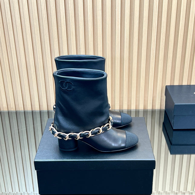 CHANEL 25S LOW BOOTS 65MM IN BLACK CALFSKIN GOLD HARDWRE