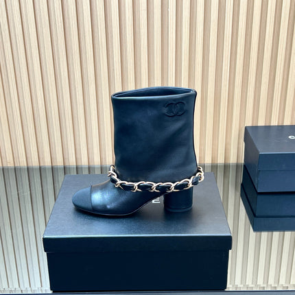 CHANEL 25S LOW BOOTS 65MM IN BLACK CALFSKIN GOLD HARDWRE