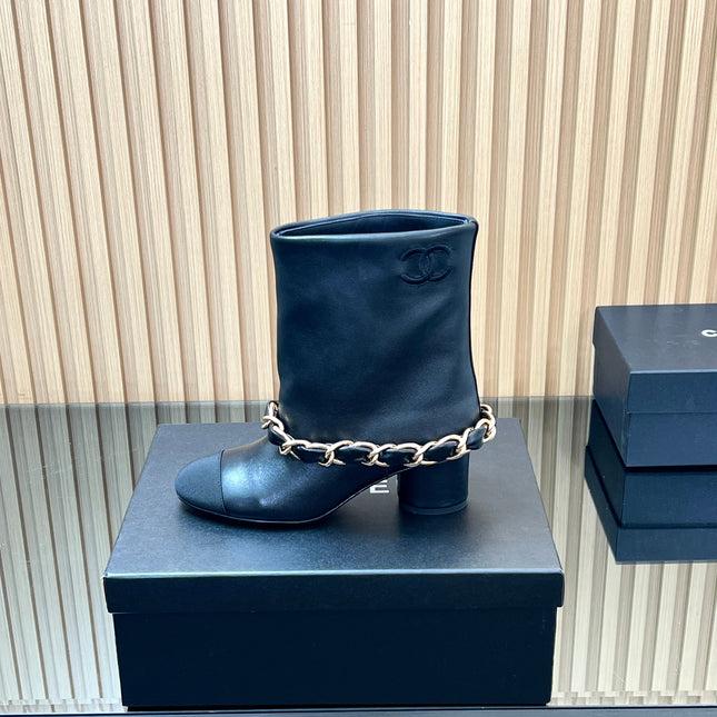 CHANEL 25S LOW BOOTS 65MM IN BLACK CALFSKIN GOLD HARDWRE