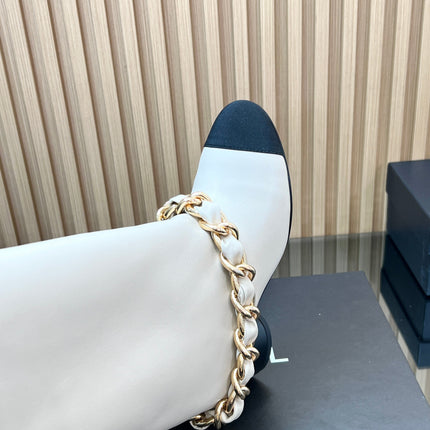 CHANEL 25S HIGH BOOTS 65MM IN WHITE CALFSKIN GOLD HARDWRE