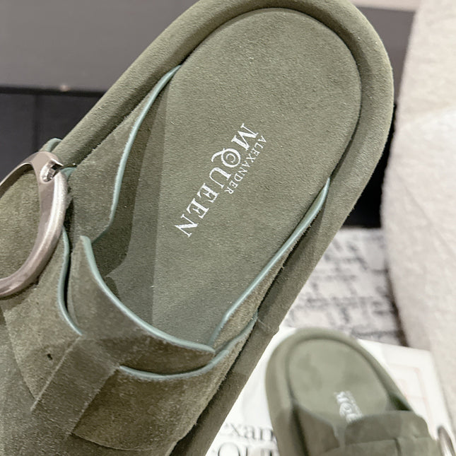 ARC CLOG MULES IN THYME GREEN SUEDE