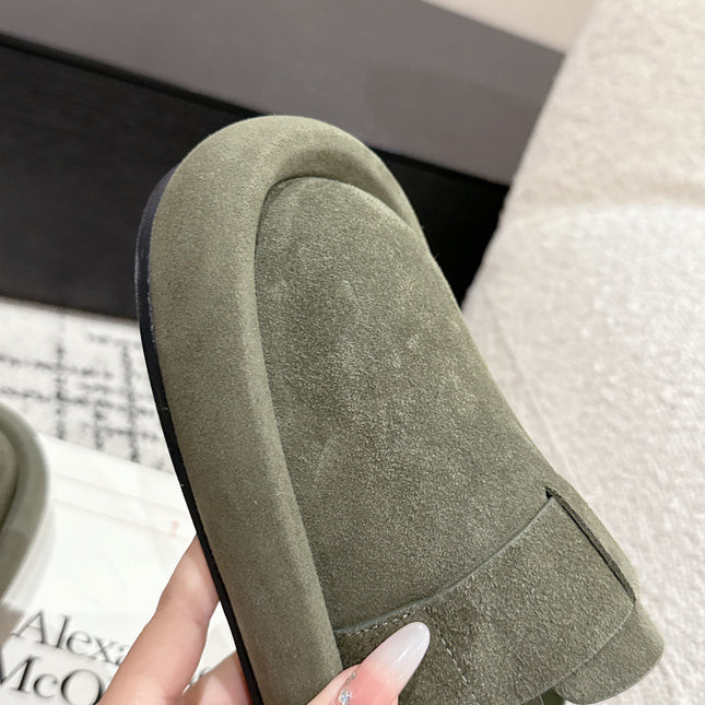 ARC CLOG MULES IN THYME GREEN SUEDE