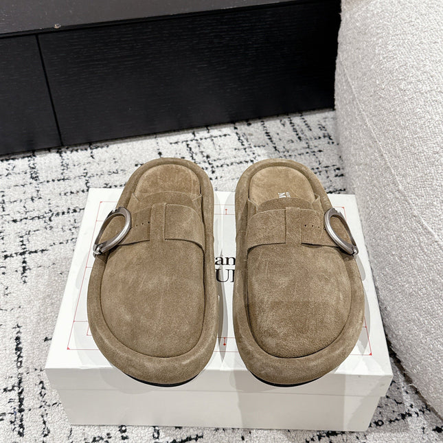 ARC CLOG MULES IN BROWN SUEDE