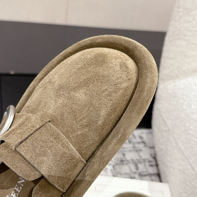 ARC CLOG MULES IN BROWN SUEDE