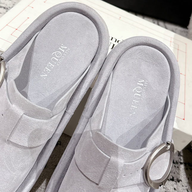 ARC CLOG MULES IN GREY SUEDE