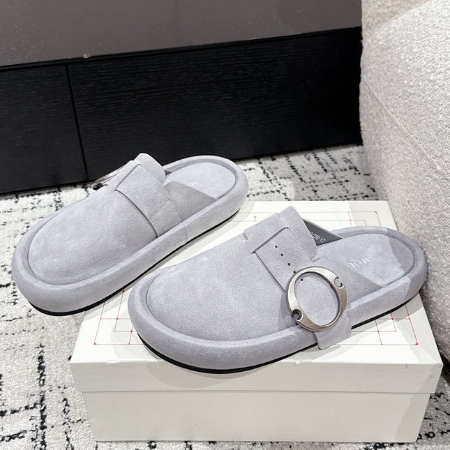 ARC CLOG MULES IN GREY SUEDE