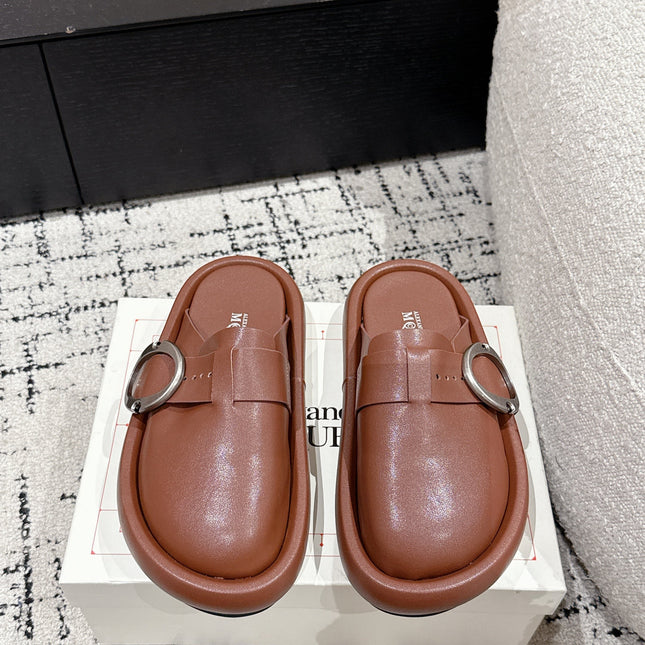 ARC CLOG MULES IN BROWN LAMBSKIN