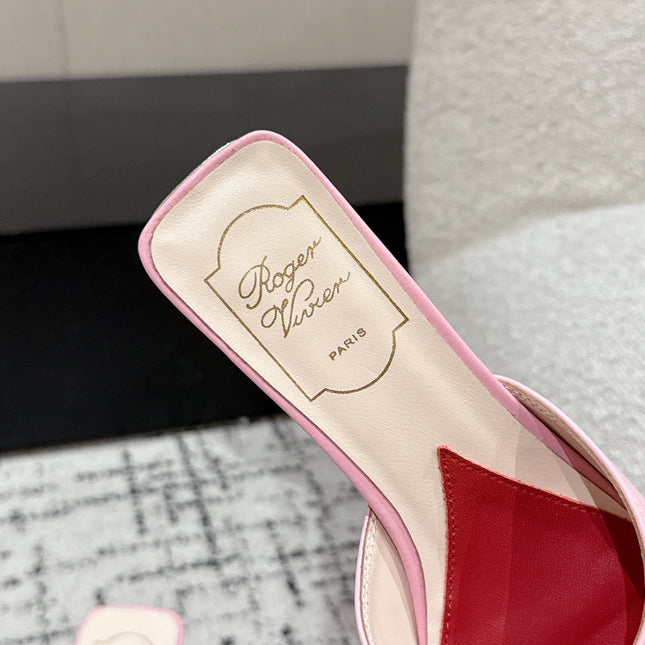 ROGER VIVIER 25S CRYSTAL HEEL MULE IN LIGHT PINK CALFSKIN