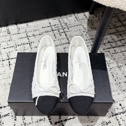BALLET FLAT 25S IN WHITE MIX BLACK TWEED