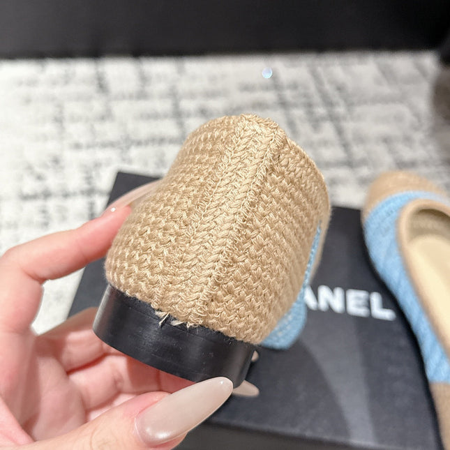 BALLET FLAT 25S IN BLUE AND BEIGE RAFFIA