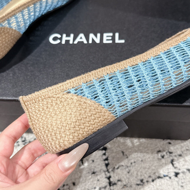 BALLET FLAT 25S IN BLUE AND BEIGE RAFFIA