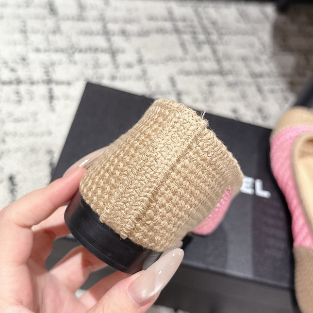 BALLET FLAT 25S IN PINK AND BEIGE RAFFIA