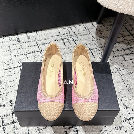 BALLET FLAT 25S IN PINK AND BEIGE RAFFIA