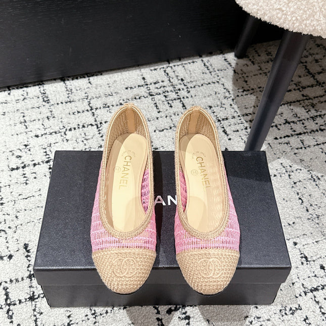 BALLET FLAT 25S IN PINK AND BEIGE RAFFIA