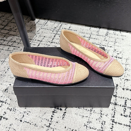 BALLET FLAT 25S IN PINK AND BEIGE RAFFIA