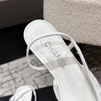 SLINGBACK 25S IN WHITE FABRIC AND BLACK CALFSKIN CANVAS