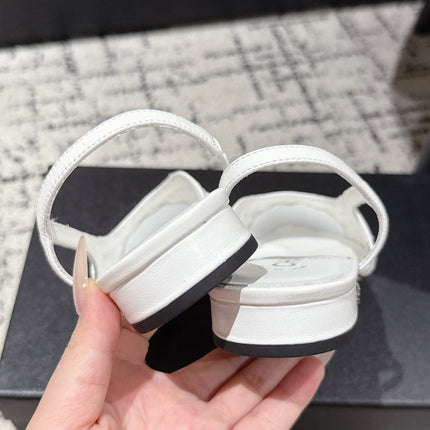 SLINGBACK 25S IN WHITE FABRIC AND BLACK CALFSKIN CANVAS