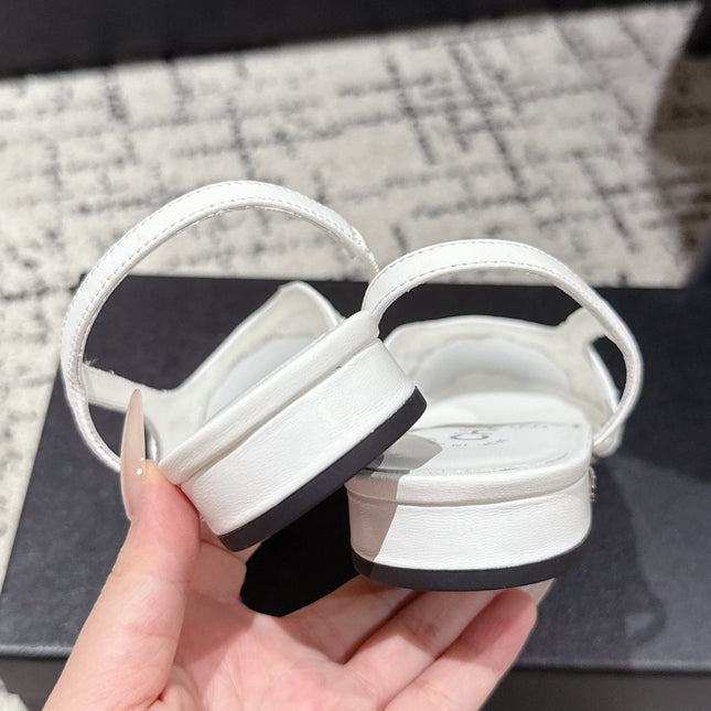 SLINGBACK 25S IN WHITE FABRIC AND BLACK CALFSKIN CANVAS