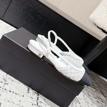 SLINGBACK 25S IN WHITE FABRIC AND BLACK CALFSKIN CANVAS