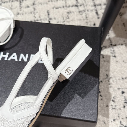 SLINGBACK 25S IN WHITE FABRIC AND BLACK CALFSKIN CANVAS