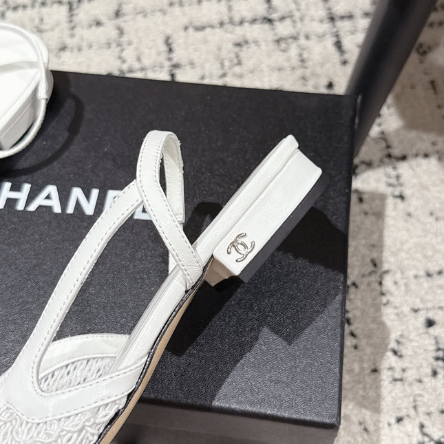 SLINGBACK 25S IN WHITE FABRIC AND BLACK CALFSKIN CANVAS