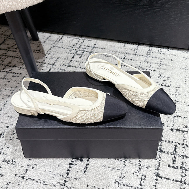 SLINGBACK 25S IN OFF WHITE AND BLACK FABRIC