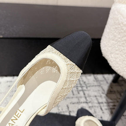 SLINGBACK 25S IN OFF WHITE AND BLACK FABRIC