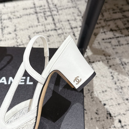 HIGH SLINGBACK 25S IN WHITE FABRIC AND BLACK CALFSKIN CANVAS